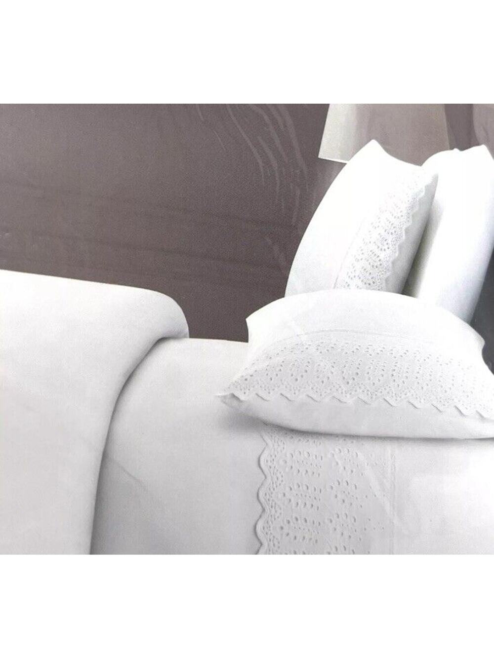 Rachel Ashwell Embroidered Eyelet Hem KING Sheet Set White 100% Cotton NIP